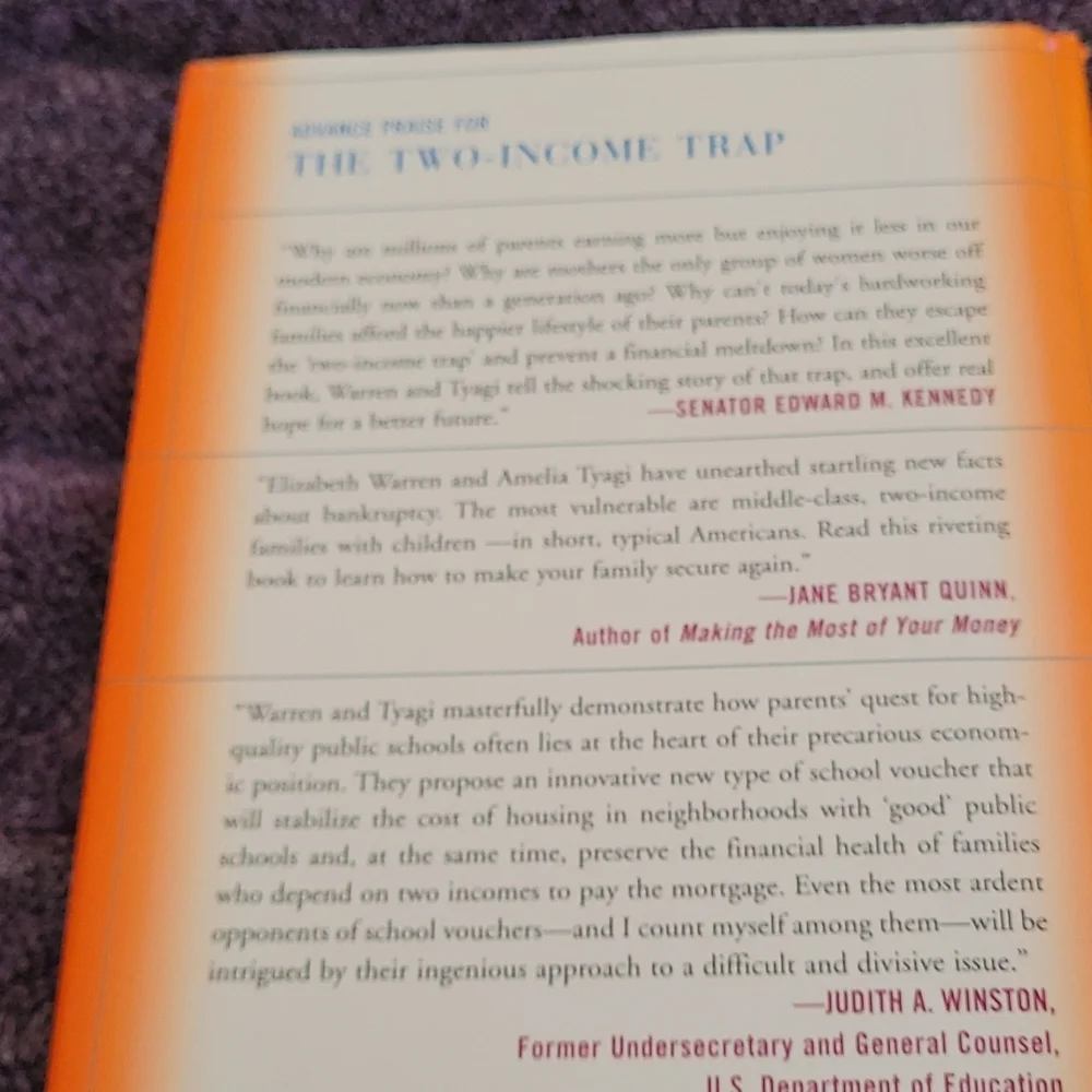 The Two Income Trap. Hardcopy by Elizabeth Warren & Amelia Warren Tyagi.